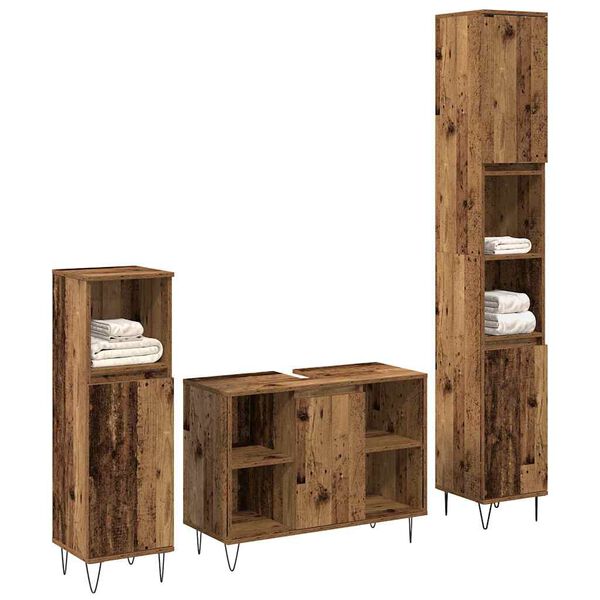 vidaXL Bathroom Furniture Set with Door 3 pcs Old Wood Engineered Wood