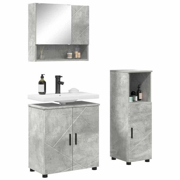 vidaXL Bathroom Furniture Set 3 pcs Concrete grey Engineered wood