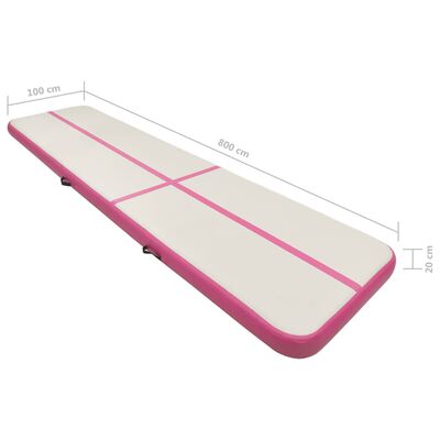 vidaXL Inflatable Gymnastics Mat with Pump 800x100x20 cm PVC Pink