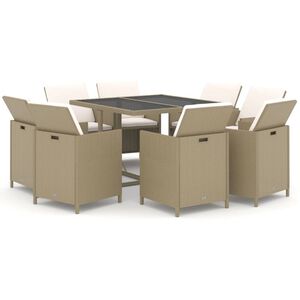 vidaXL 9 Piece Garden Dining Set with Cushions Poly Rattan Beige