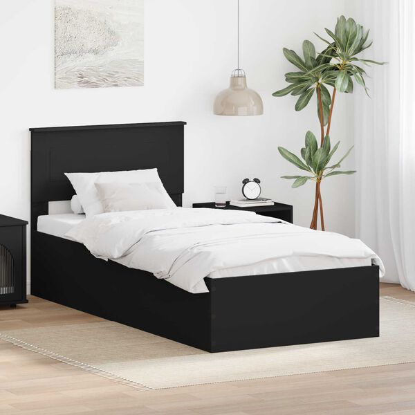 vidaXL Bed Frame with Headboard Black 100 x 200 cm Engineered Wood