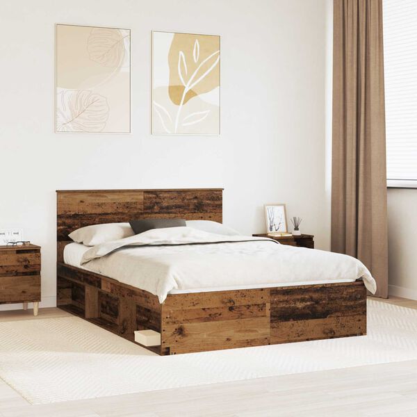vidaXL Bed Frame with Headboard Old Wood 140 x 200 cm Solid Pine Wood