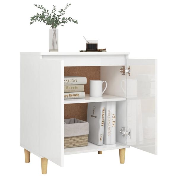 vidaXL Sideboard&Solid Wood Legs High Gloss White 60x35x70cm Engineered Wood