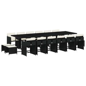 vidaXL 17 Piece Garden Dining Set with Cushions Black Poly Rattan