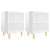 vidaXL Bed Cabinets Solid Wood Legs 2 pcs High Gloss White 40x30x50 cm