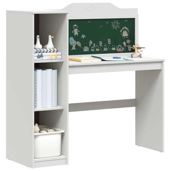 vidaXL Desk with Open Storage and Chalkboard with Shelf ROROS White