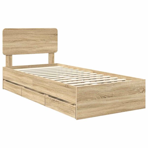 vidaXL Bed Frame with Drawer Sonoma Oak 100 x 200 cm Engineered Wood