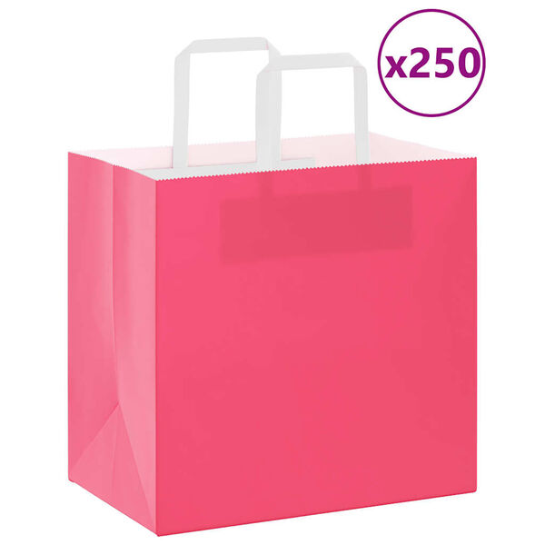 vidaXL Paper Bags 250 pcs with Handles Pink 26x17x25 cm