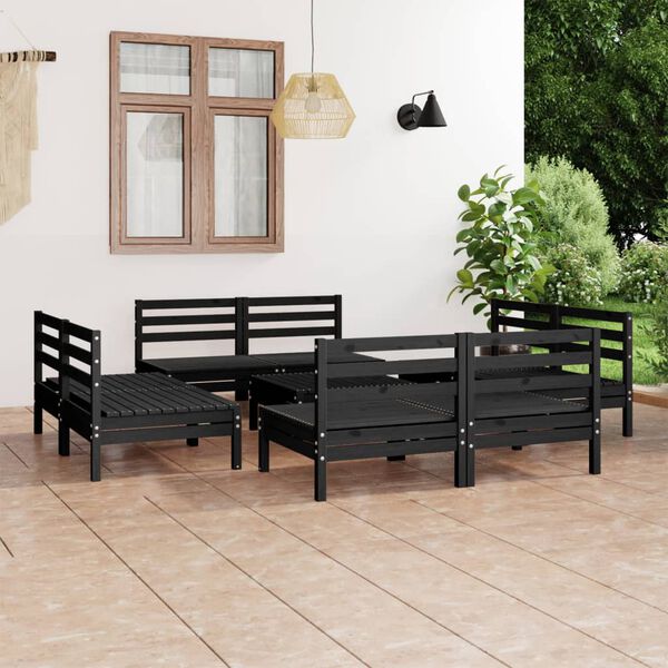 vidaXL 9 Piece Garden Lounge Set Black Solid Pinewood