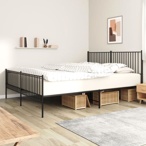 vidaXL Metal Bed Frame without Mattress with Footboard Black 200x200cm