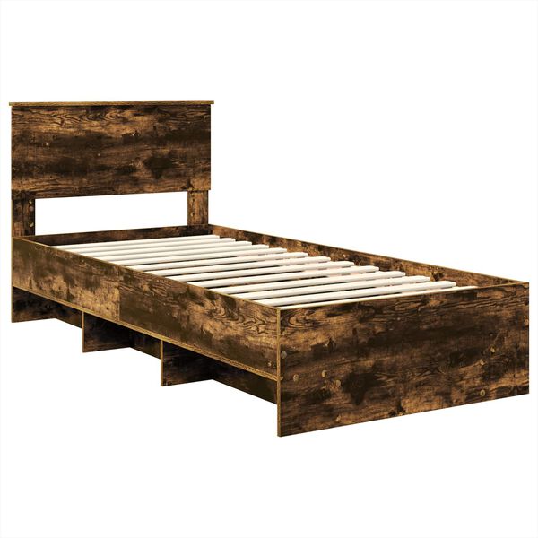 vidaXL Bed Frame with Headboard Smoked Oak 90 x 200 cm Engineered Wood