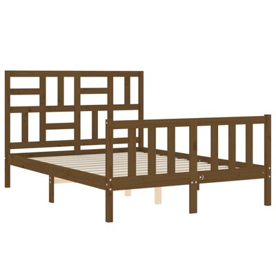 vidaXL Bed Frame with Headboard Honey Brown Small Double Solid Wood