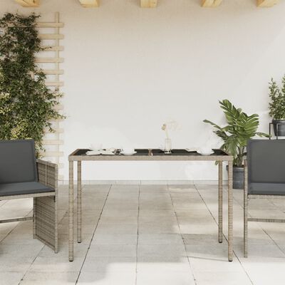 vidaXL Garden Table with Glass Top Grey 115x54x74 cm Poly Rattan