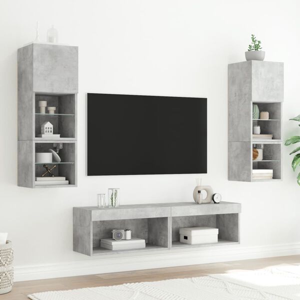 vidaXL TV Cabinets with LED Lights 2 pcs Concrete Grey 60x30x30 cm