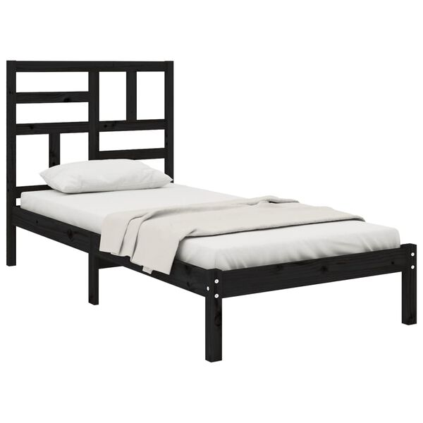 vidaXL Bed Frame without Mattress Black Solid Wood 75x190 cm Small Single