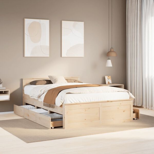 vidaXL Bed Frame without Mattress with Headboard 160x200 cm Solid Wood Pine