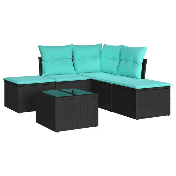 vidaXL 6 Piece Garden Sofa Set with Cushions Black Poly Rattan