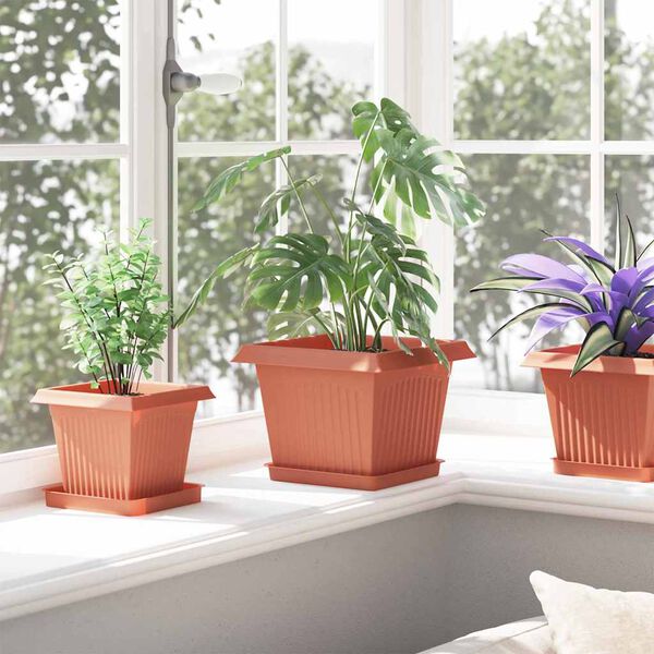 vidaXL Square Flower Pot 6 pcs Brick Red 23 x 23 x 17.5 cm Plastic