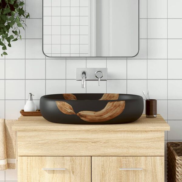 vidaXL Countertop Basin Black Oval 59x40x14 cm Ceramic