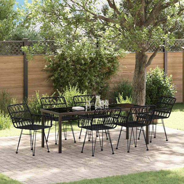 vidaXL Garden Dining Set 7 pcs Black Powder-Coated Steel