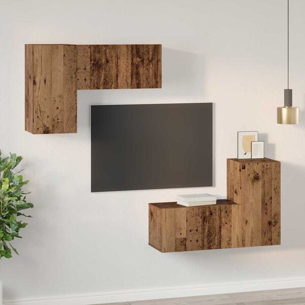 vidaXL TV Cabinet Set Wall-mounted 4 pcs Old Wood Engineered Wood