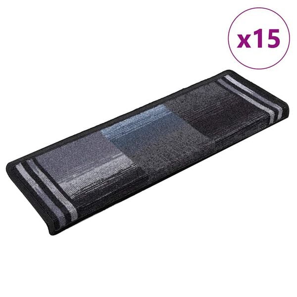 vidaXL Stair Mats Self-adhesive 15 pcs 65x21x4 cm Black and Grey