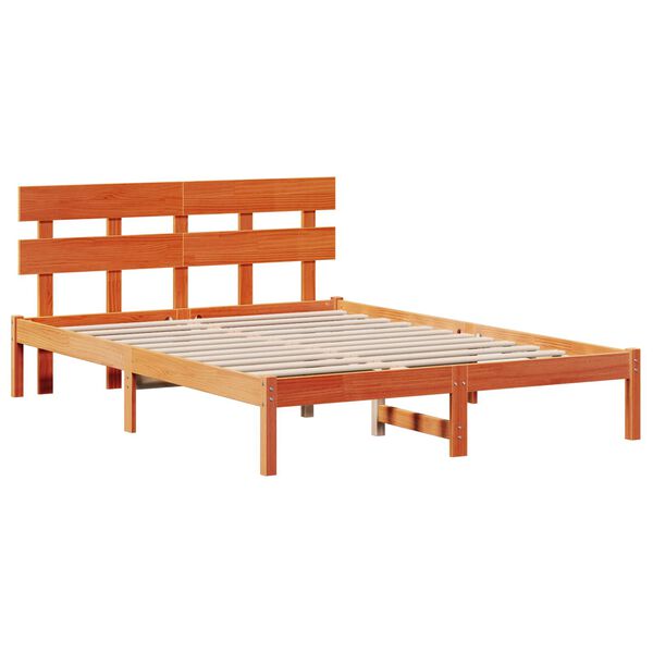 vidaXL Bed Frame with Headboard Brown 140 x 200 cm Solid Pine wood