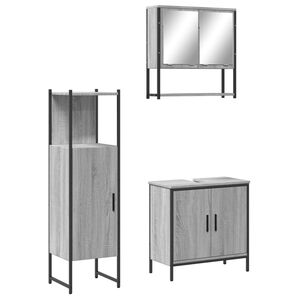 vidaXL 3 Piece Bathroom Furniture Set Grey Sonoma Engineered Wood