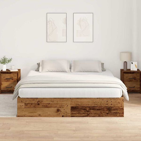 vidaXL Storage Bed Frame Old Wood 200 x 200 cm Engineered Wood