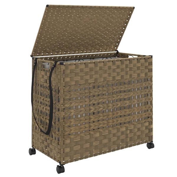 vidaXL Laundry Basket with Wheels 66x35x60 cm Rattan