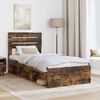 vidaXL Bed Frame with Headboard Smoked Oak 90 x 200 cm Solid Pine Wood