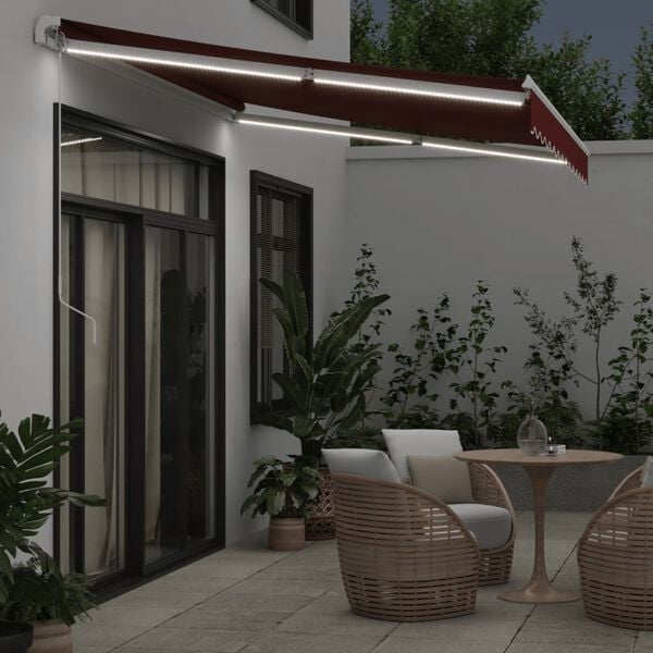 vidaXL Manual Retractable Awning with LED Burgundy 350x250 cm