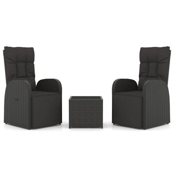 vidaXL 3 Piece Garden Lounge Set Black Poly Rattan&Steel