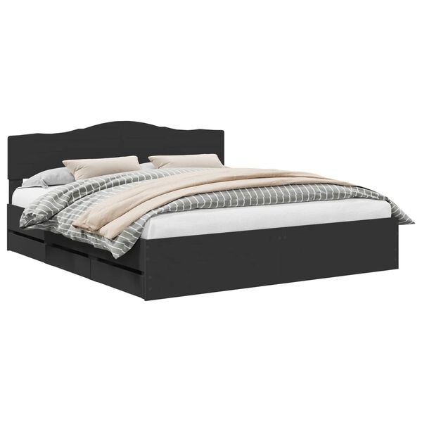 vidaXL Bed Frame with Drawer Black 200 x 200 cm Engineer Wood