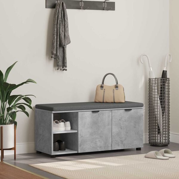vidaXL Hall Bench with Cushion Concrete Grey 100 x 38 x 46 cm