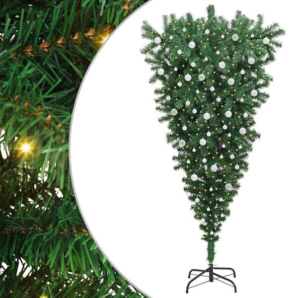 vidaXL Upside-down Artificial Pre-lit Christmas Tree with Ball Set PVC