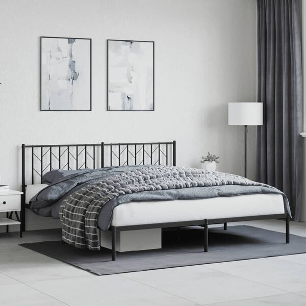 vidaXL Metal Bed Frame without Mattress with Headboard Black 180x200cm