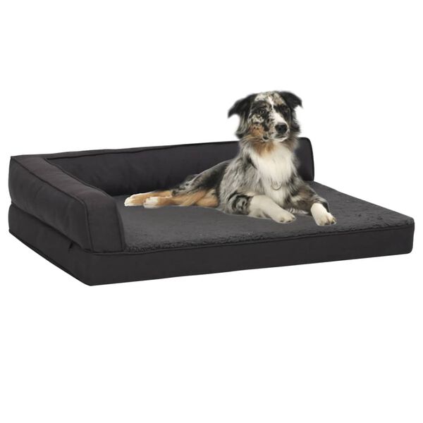 vidaXL Ergonomic Dog Bed Mattress 90x64 cm Linen Look Fleece Black