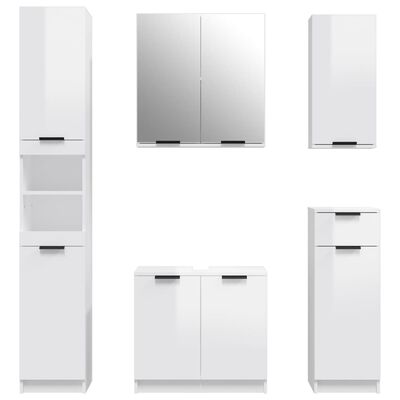 vidaXL 5 Piece Bathroom Cabinet Set High Gloss White Engineered Wood