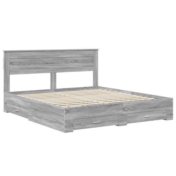 vidaXL Bed Frame with Drawer Grey Sonoma 200 x 200 cm Engineered Wood