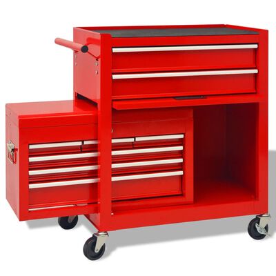 vidaXL Workshop Tool Trolley with Case 6 Drawers Steel Red