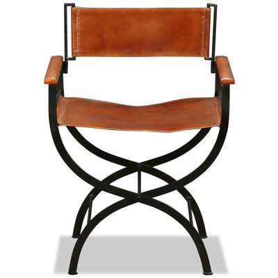 vidaXL Folding Chair Black and Brown Real Leather