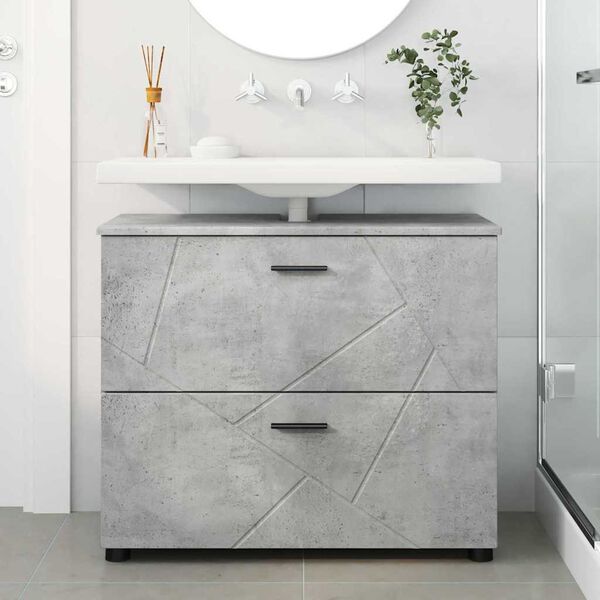 vidaXL Bathroom Cabinet with Drawer Concrete Grey 76.5 x 35 x 64 cm