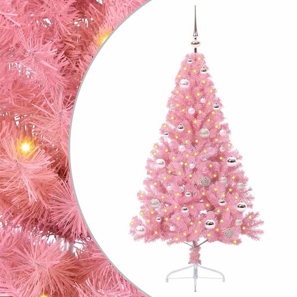 vidaXL Artificial Pre-lit Christmas Tree with 150 LEDs Pink 150 cm PVC