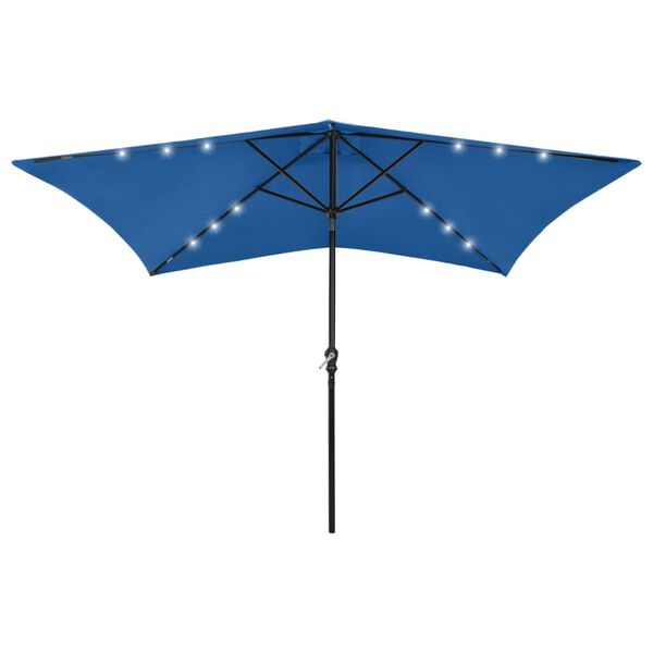 vidaXL Garden Parasol with LEDs and Steel Pole Azure Blue 2x3 m