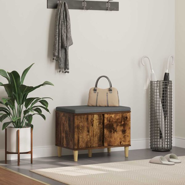 vidaXL Hall Bench with Cushion with Storage Smoked Oak 60 x 38 x 46 cm