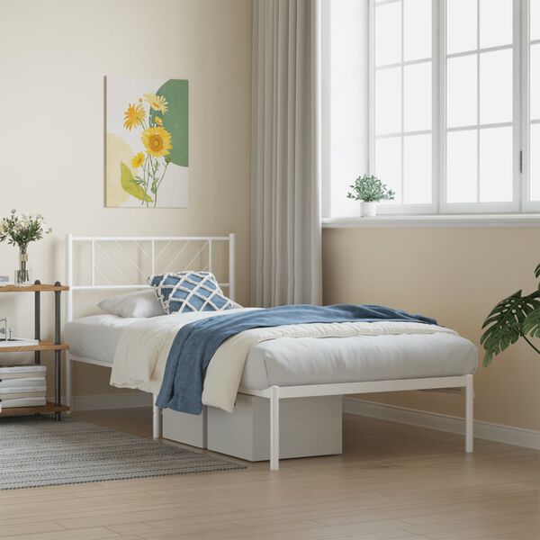 vidaXL Metal Bed Frame without Mattress with Headboard White 90x200cm