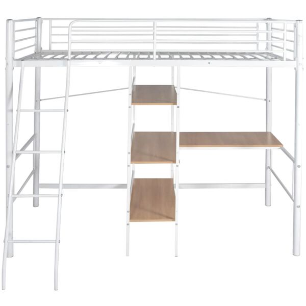 vidaXL High Sleeper Bed without Mattress White & Brown Metal 90x200 cm