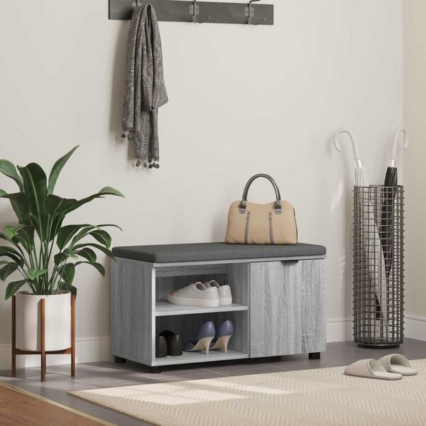 vidaXL Hall Bench with Cushion Plain Grey Sonoma 80 x 38 x 46 cm