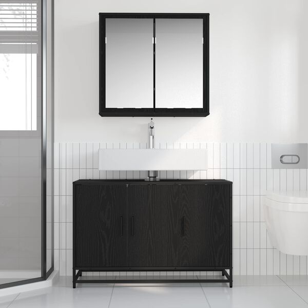 vidaXL Bathroom Furniture Set 2 pcs Black Oak Engineered Wood